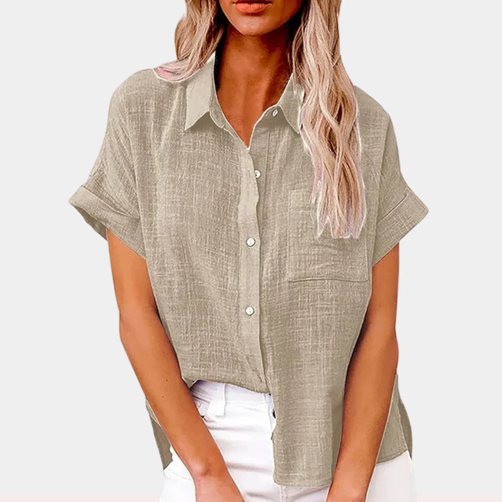 Amelie - Short Sleeve Button-Up Shirt with Relaxed Fit and Chest Pocket