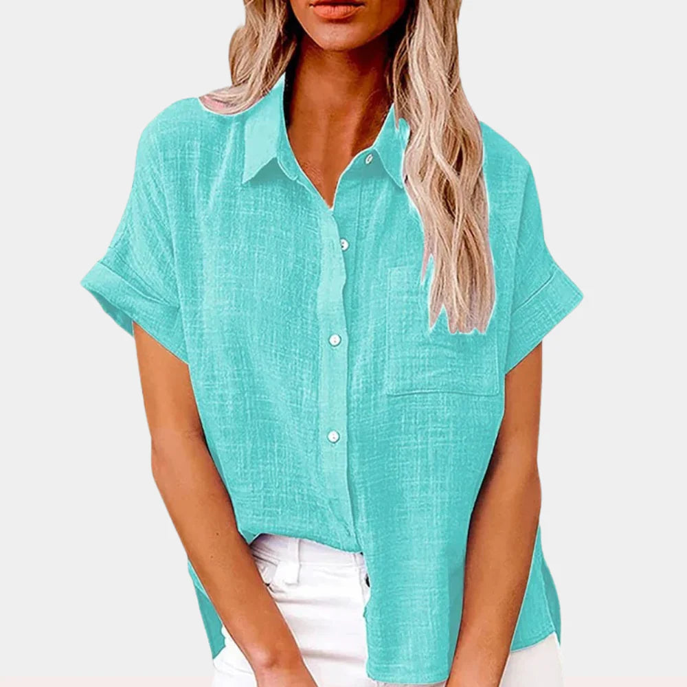 Amelie - Short Sleeve Button-Up Shirt with Relaxed Fit and Chest Pocket