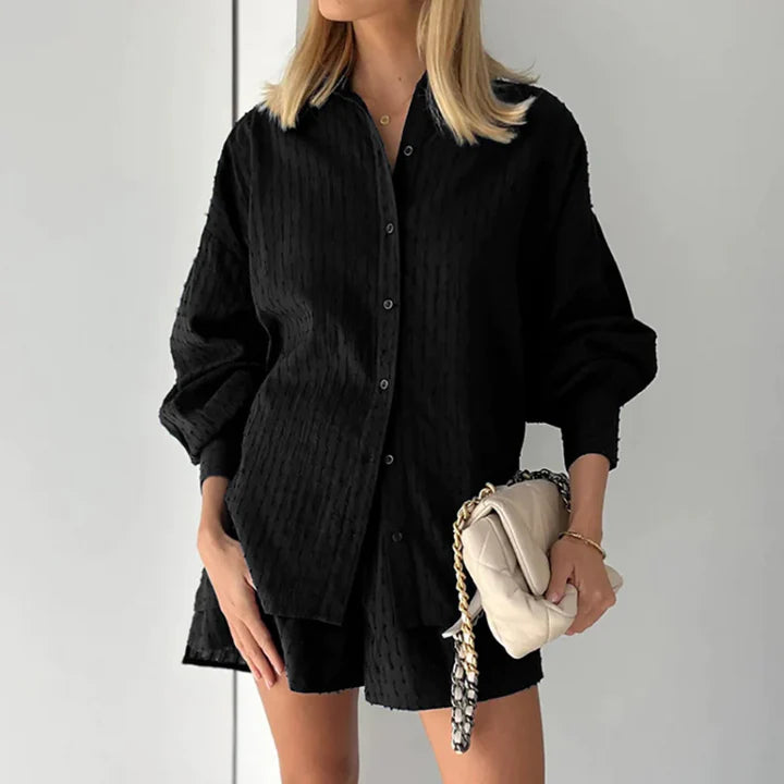Audrey – Breezy Button-Down Shirt and Shorts Set with Relaxed Cut