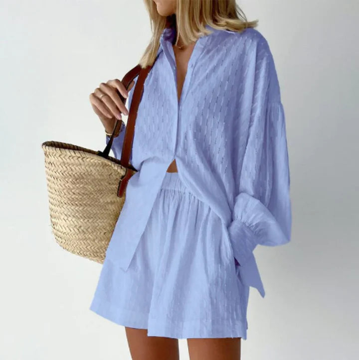 Audrey – Breezy Button-Down Shirt and Shorts Set with Relaxed Cut