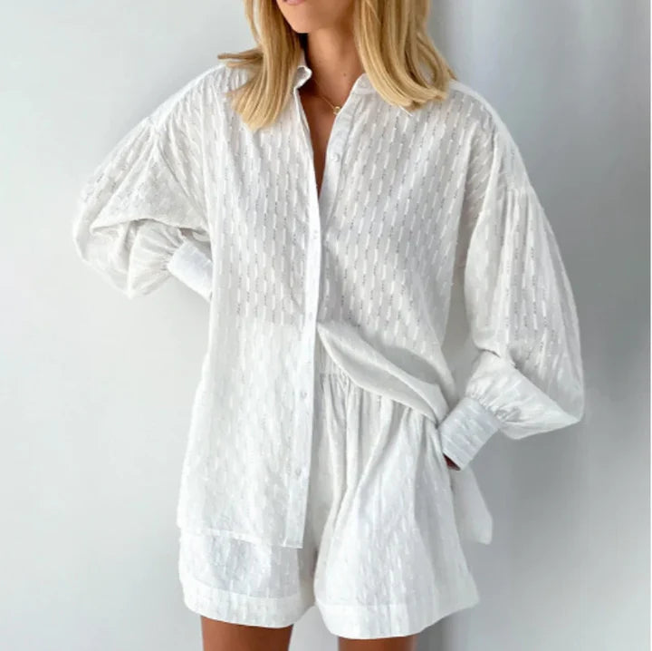 Audrey – Breezy Button-Down Shirt and Shorts Set with Relaxed Cut