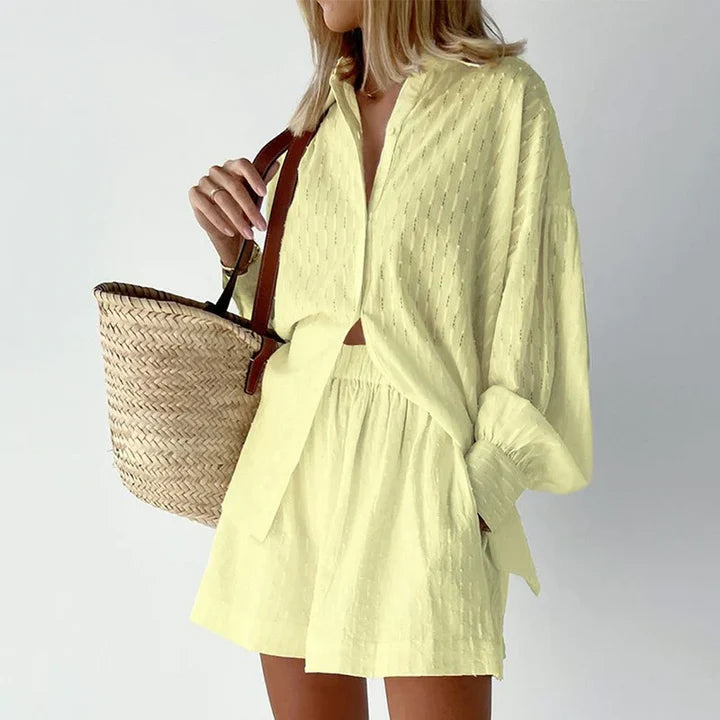 Audrey – Breezy Button-Down Shirt and Shorts Set with Relaxed Cut