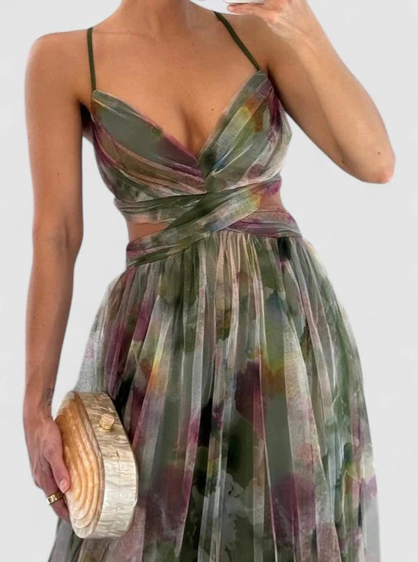 Aurora – Pleated Maxi Dress with Empire Waist and Spaghetti Straps
