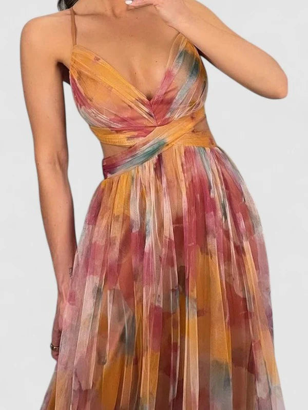 Aurora – Pleated Maxi Dress with Empire Waist and Spaghetti Straps