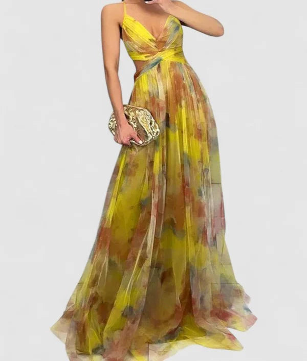 Aurora – Pleated Maxi Dress with Empire Waist and Spaghetti Straps