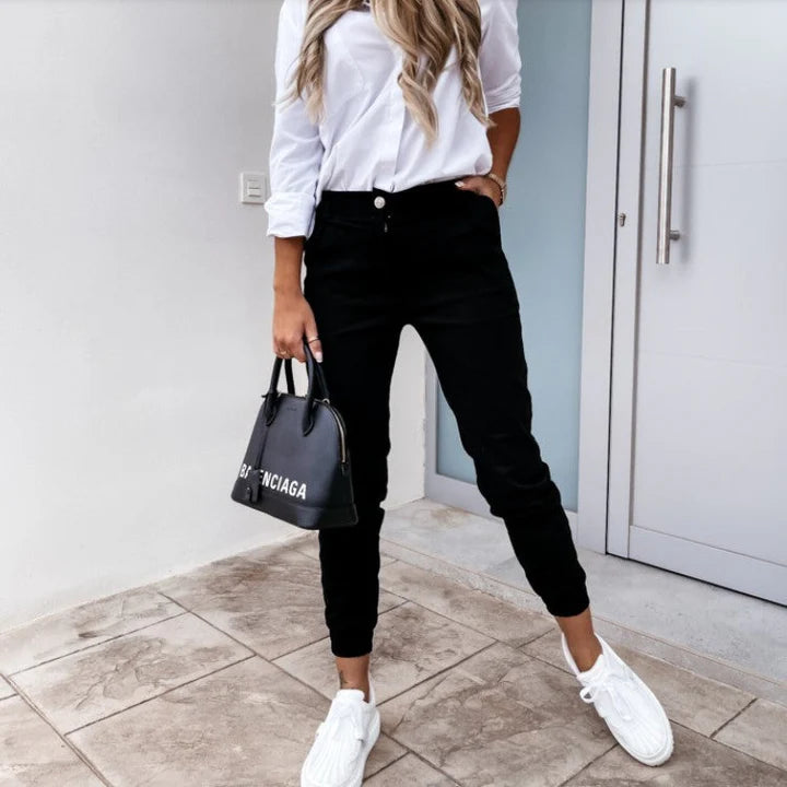 Ava - Slim-Fit Tapered Pants with High Waist and Casual Jogger Cuffs