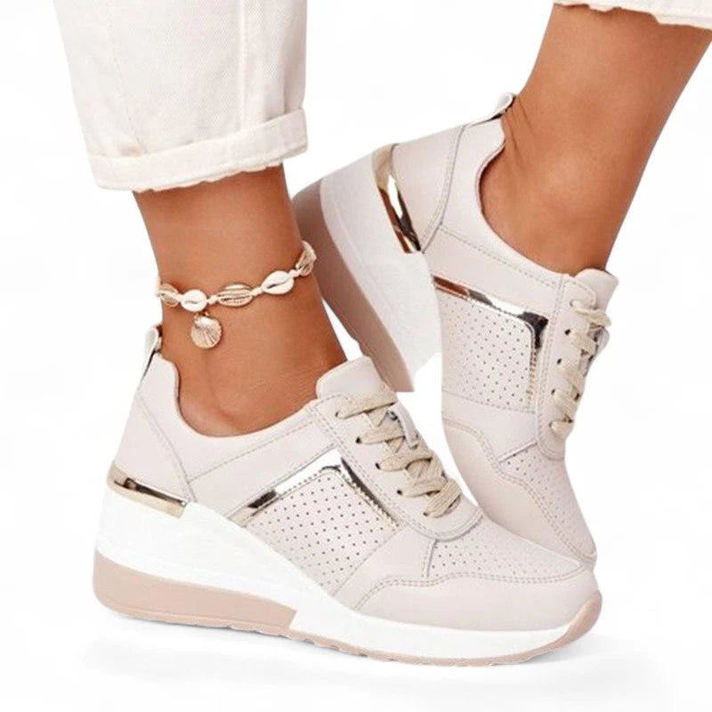 Ava – Platform Wedge Sneakers with Metallic Trim and Perforated Detail