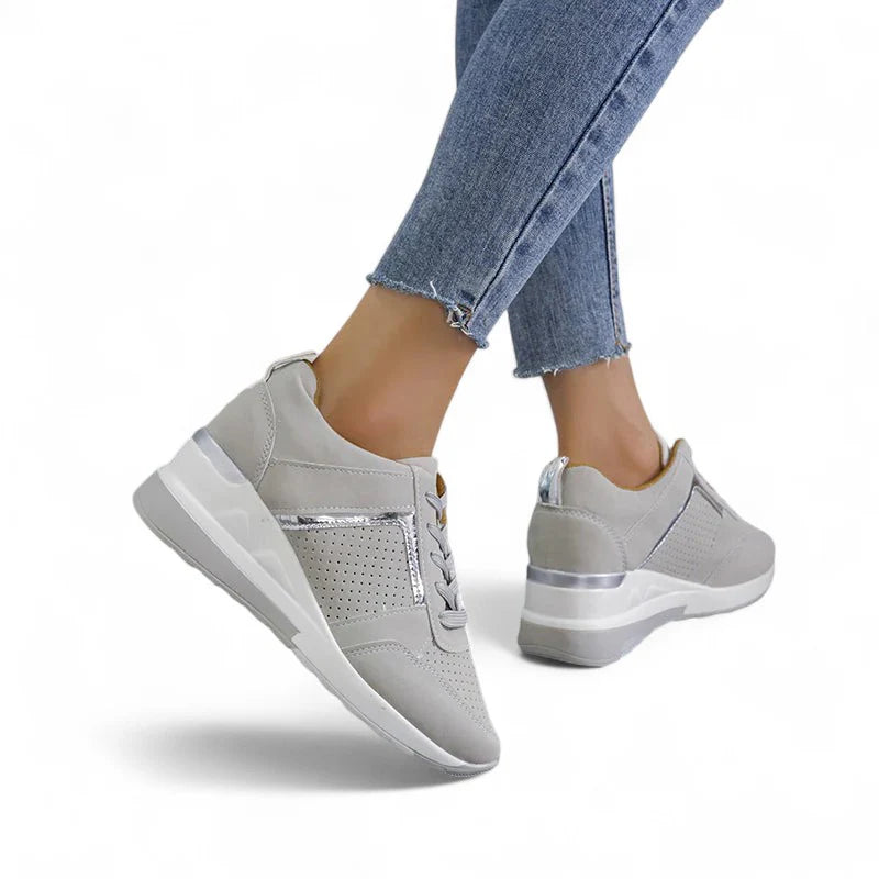 Ava – Platform Wedge Sneakers with Metallic Trim and Perforated Detail