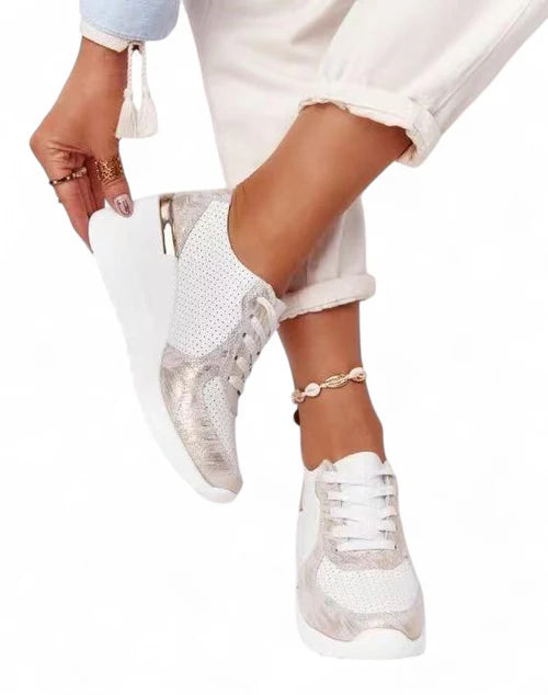 Ava – Platform Wedge Sneakers with Metallic Trim and Perforated Detail