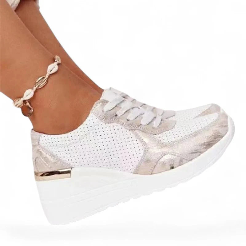 Ava – Platform Wedge Sneakers with Metallic Trim and Perforated Detail