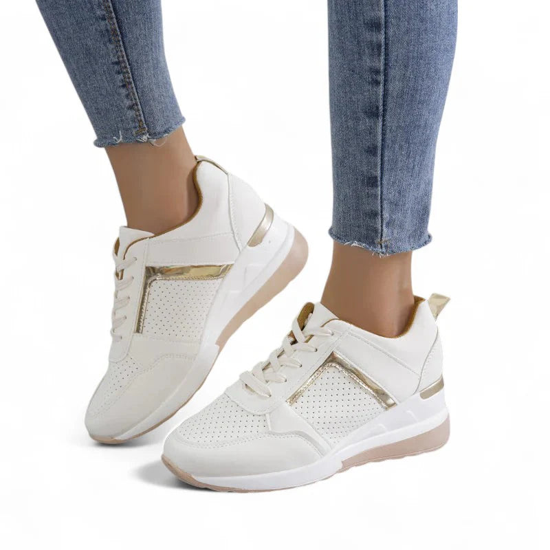 Ava – Platform Wedge Sneakers with Metallic Trim and Perforated Detail