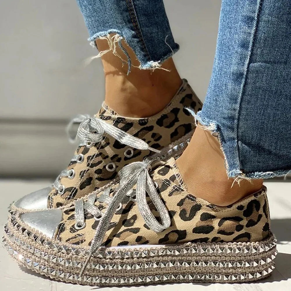 Brielle – High Top Sneakers with Studded Platform and Leopard Print