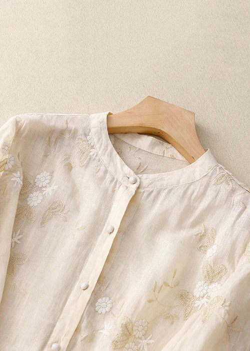 Celeste - Floral Embroidered Blouse with Tiered Hem