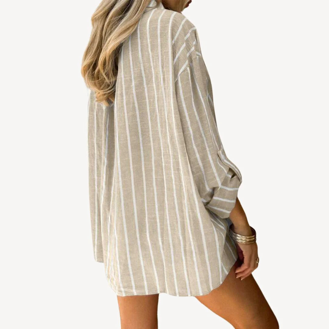 Talia - Oversized Striped Button-Up Shirt with Chest Pocket