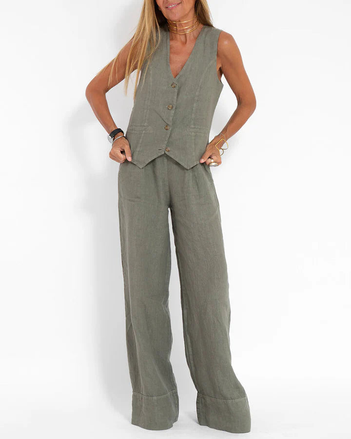 Claire - Sleek Vest and Relaxed Wide-Leg Pants Set