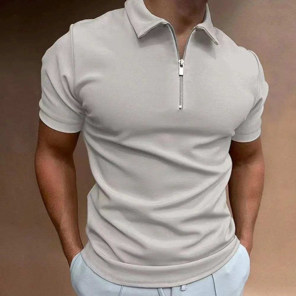 Damien – Short Sleeve Polo Shirt with Zip Collar and Athletic Fit