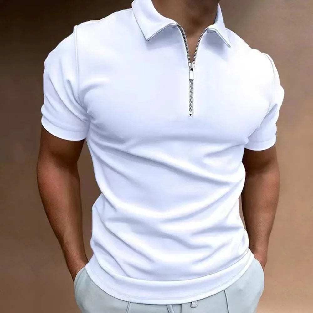 Damien – Short Sleeve Polo Shirt with Zip Collar and Athletic Fit