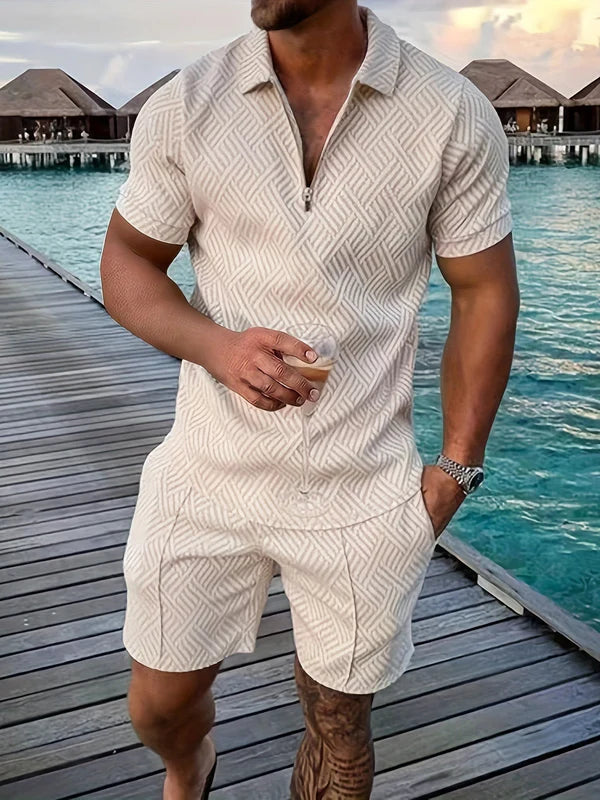 Dante – Textured Zip Polo and Shorts Set for Casual Summer Outfits