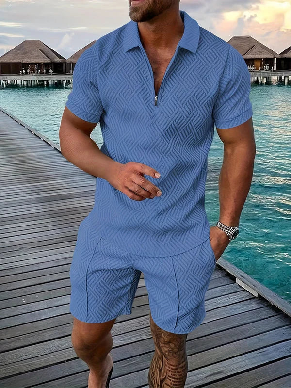 Dante – Textured Zip Polo and Shorts Set for Casual Summer Outfits