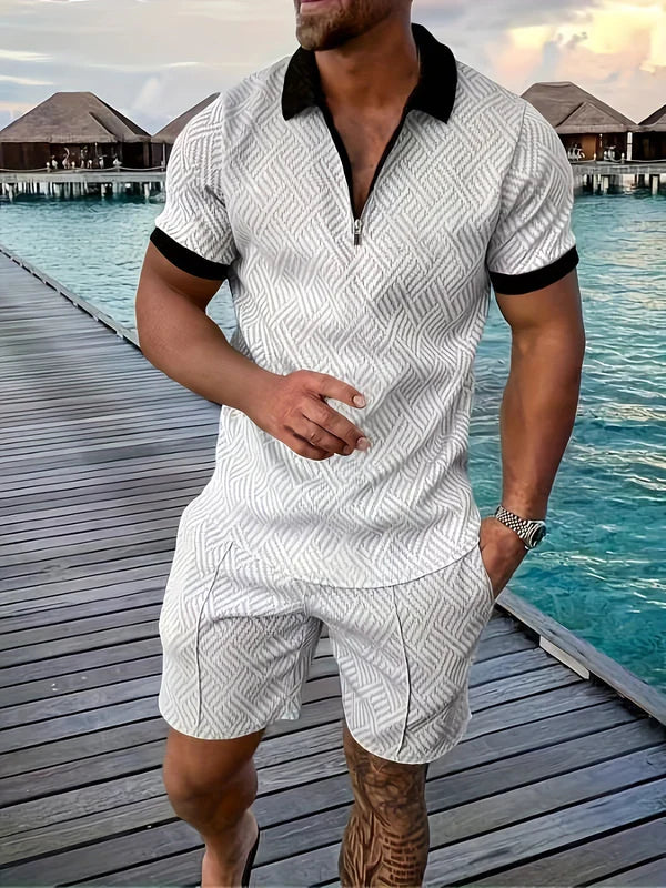 Dante – Textured Zip Polo and Shorts Set for Casual Summer Outfits