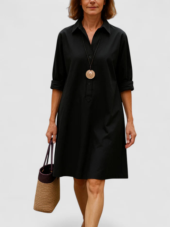 Diana – A-Line Shirt Dress with Collared Neckline and Midi Hem