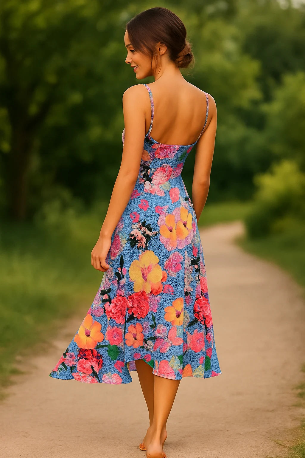 Elena – Cut-Out Midi Dress with Adjustable Spaghetti Straps