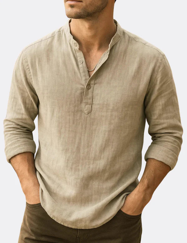 Ethan - Casual Henley Shirt with Mandarin Collar and Relaxed Fit