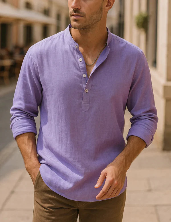 Ethan - Casual Henley Shirt with Mandarin Collar and Relaxed Fit