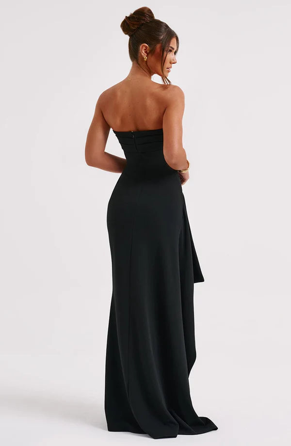 Giselle – Formal Strapless Gown with Draped Detail and Slit Hem