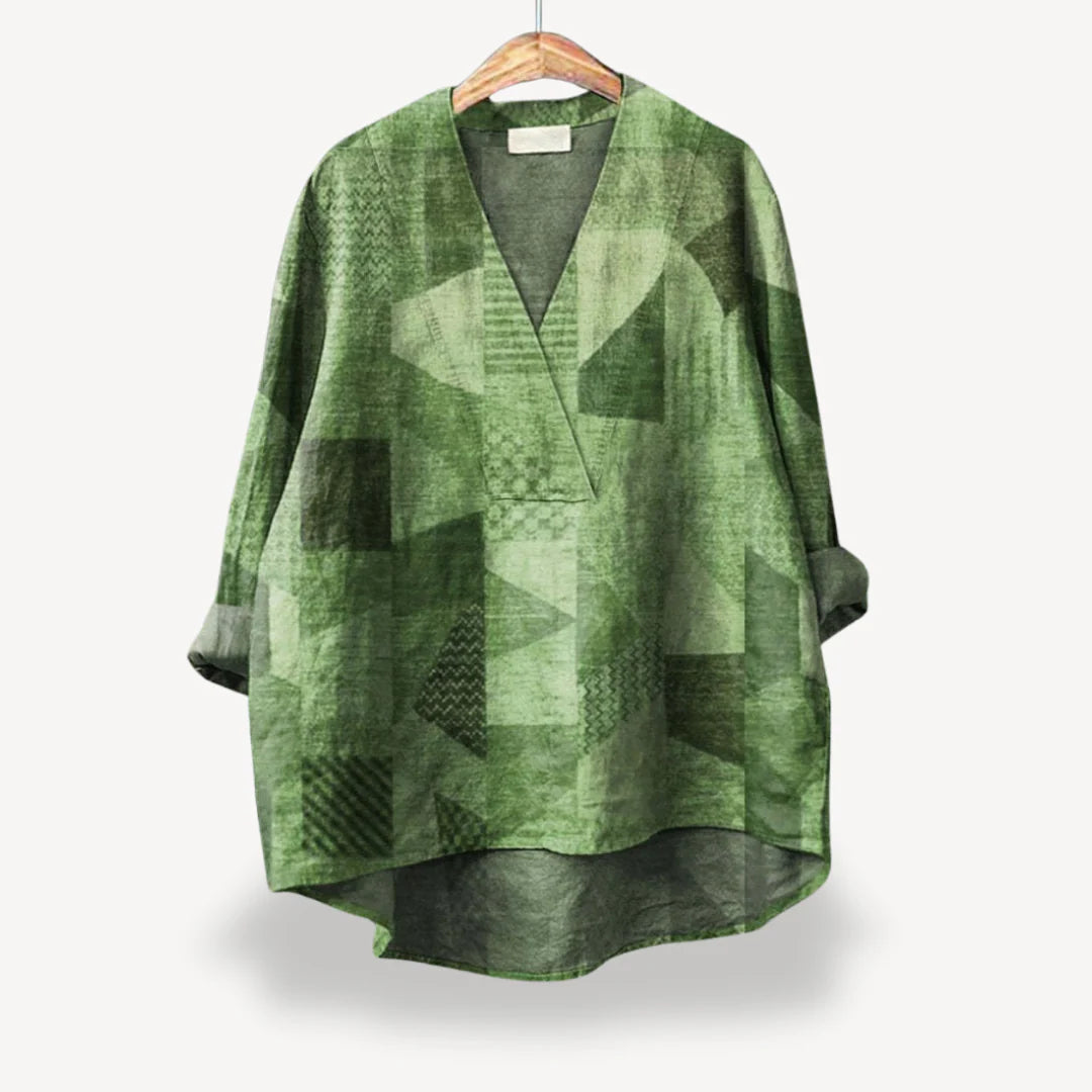 Saphira - Floral Kimono Blouse with Deep V-Neck and Relaxed Fit