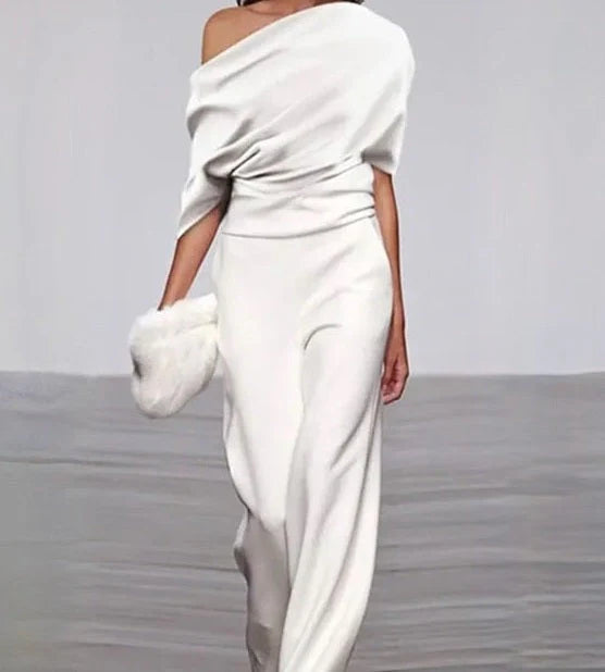 Leona - One-Shoulder Wide-Leg Jumpsuit with Draped Bodice