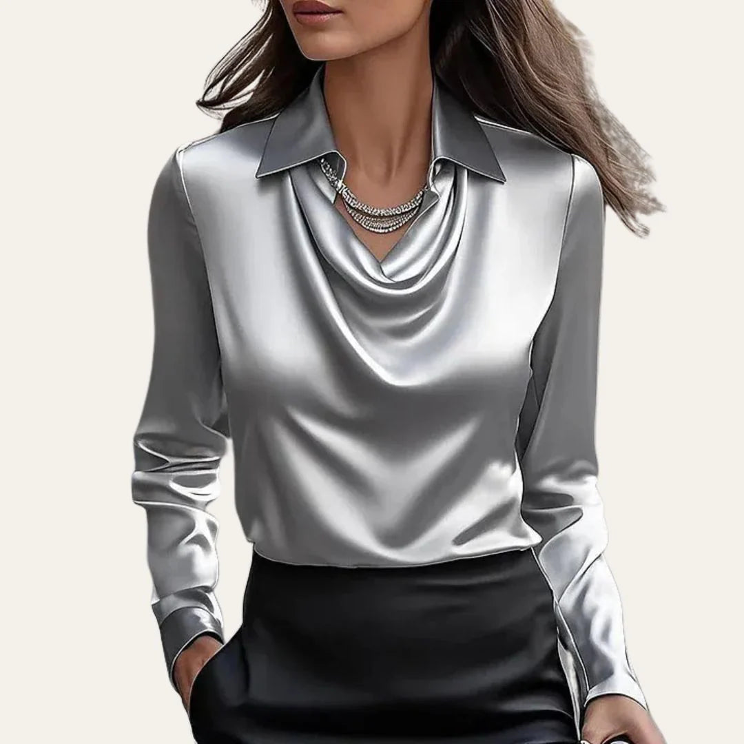 Lyra - Blouse with Draped Cowl Neck and Long Sleeves