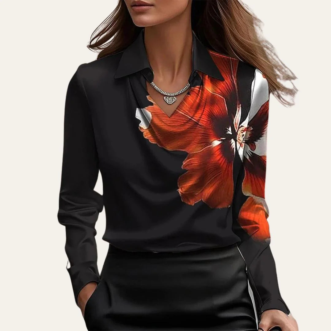 Lyra - Blouse with Draped Cowl Neck and Long Sleeves