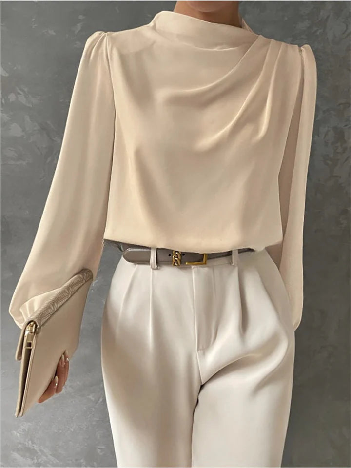 Odalys – Draped Blouse with Long Bishop Sleeves
