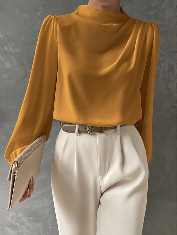 Odalys – Draped Blouse with Long Bishop Sleeves