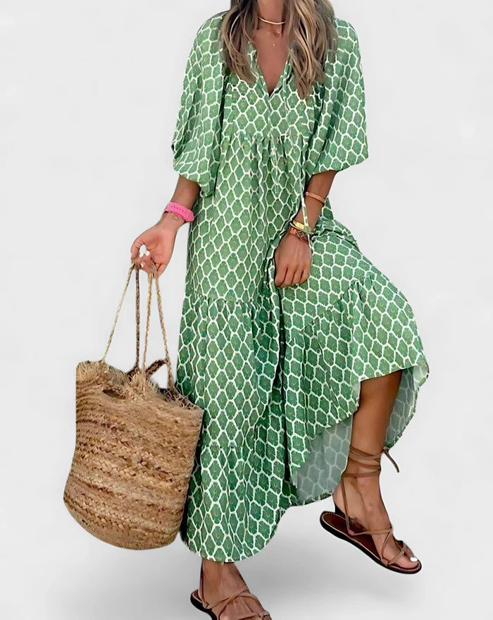 Isla – Tiered Maxi Dress with Flowy Sleeves and Relaxed Fit
