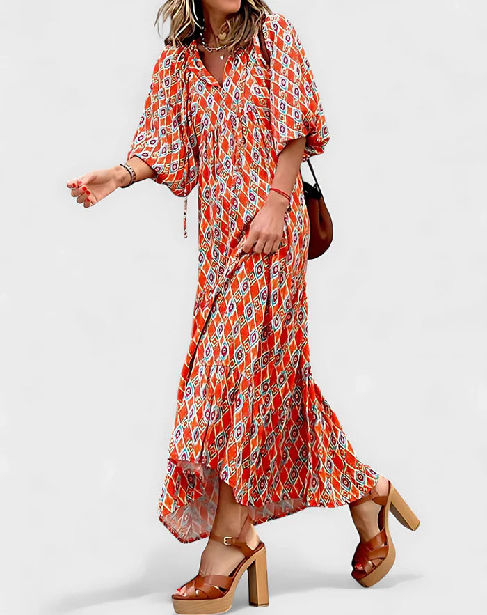 Isla – Tiered Maxi Dress with Flowy Sleeves and Relaxed Fit