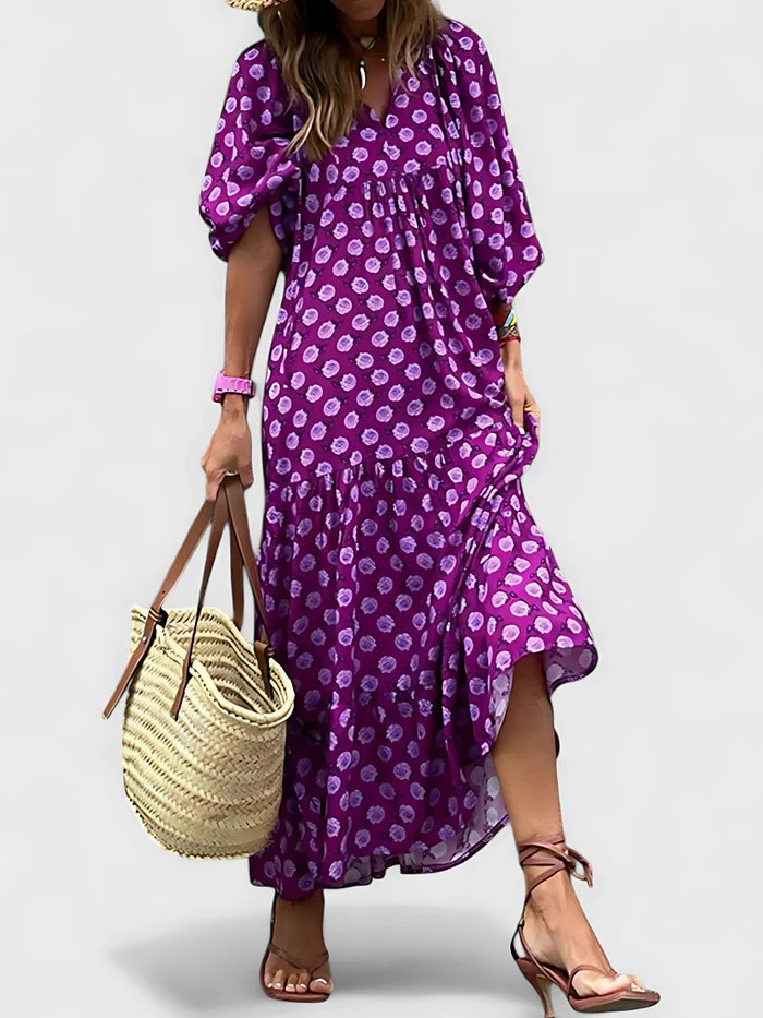Isla – Tiered Maxi Dress with Flowy Sleeves and Relaxed Fit