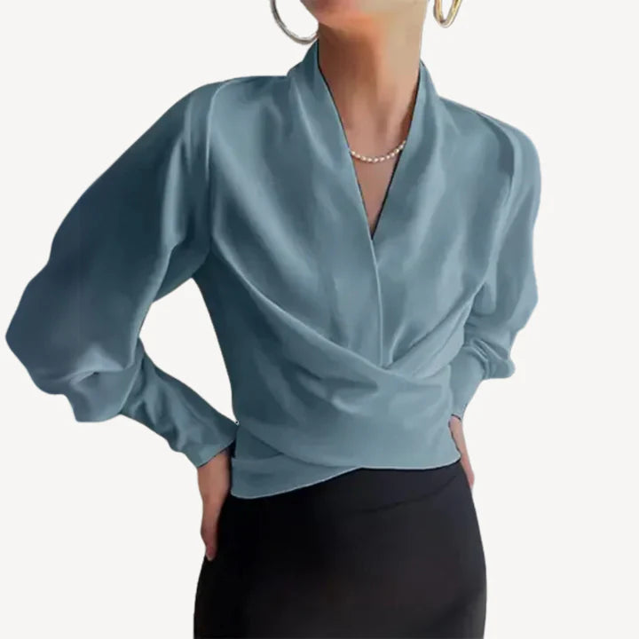 Juliette - Minimalist V-Neck Wrap Blouse with Tailored Fit