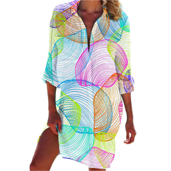 Lana – Button-Up Beach Shirt Dress with Rolled Sleeves and Relaxed Fit