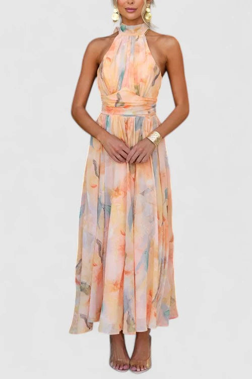 Lana – Halter Neck Midi Dress with Flowy A-Line Silhouette