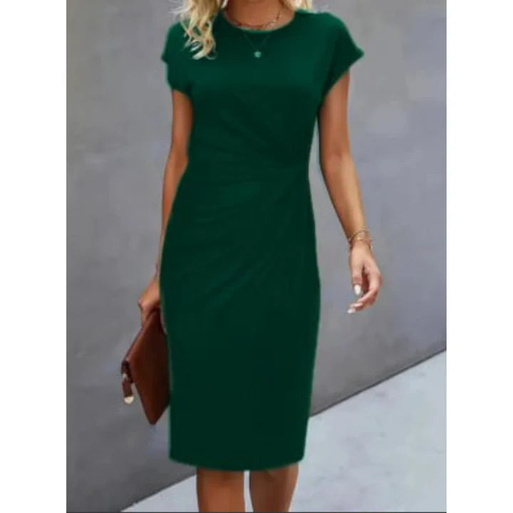 Leah – Timeless Midi Dress with Tailored Fit and Draped Waist