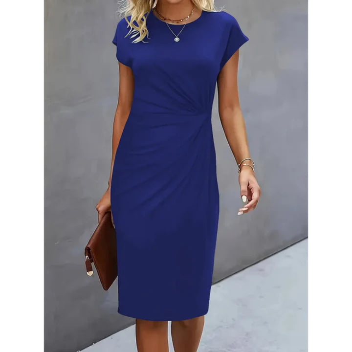 Leah – Timeless Midi Dress with Tailored Fit and Draped Waist