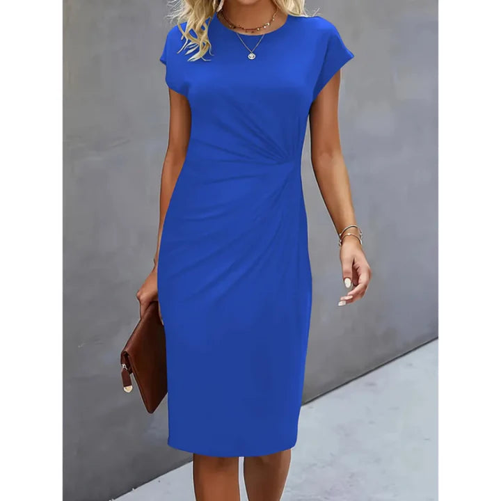 Leah – Timeless Midi Dress with Tailored Fit and Draped Waist
