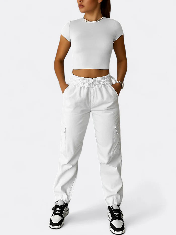 Lena - Cropped T-Shirt with High-Waisted Cargo Pants Set
