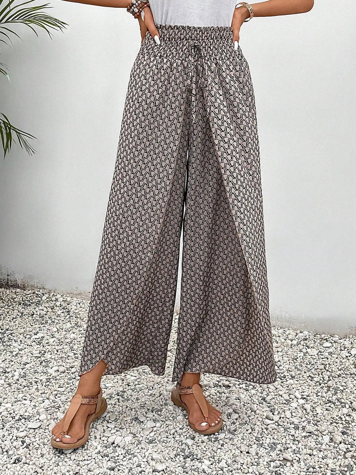 Lena – Wide Leg Boho Pants with High Waist and Elastic Drawstring