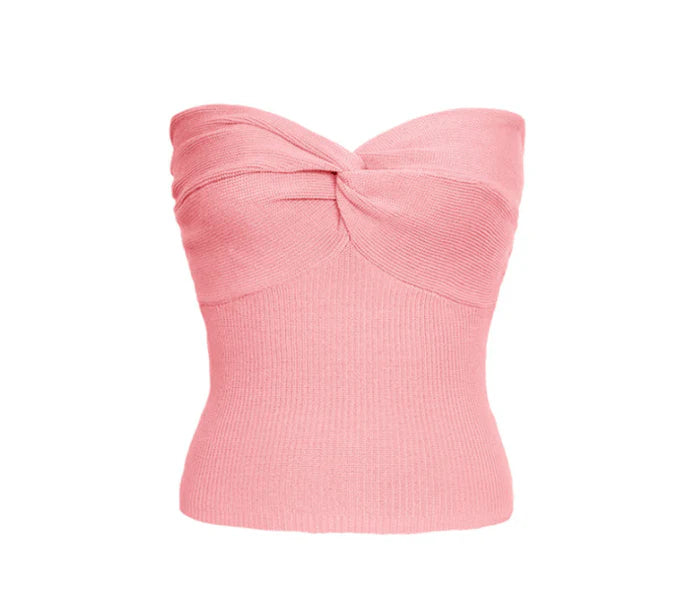 Livia – Strapless Ribbed Top with Twist Front Detail