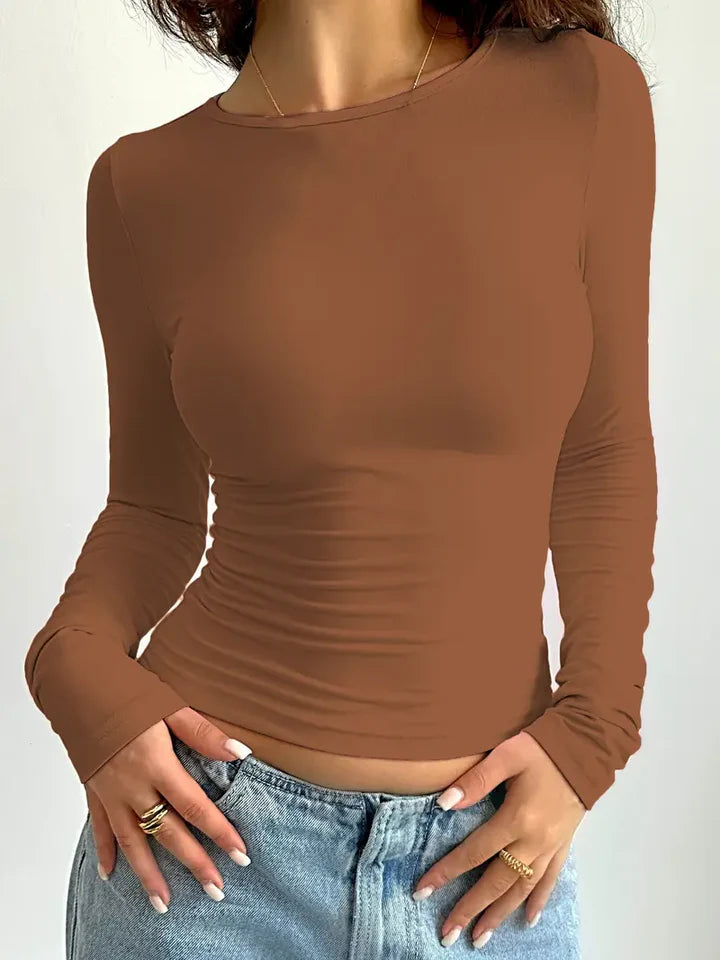 Liora – Bodycon Long Sleeve Top with Crew Neckline