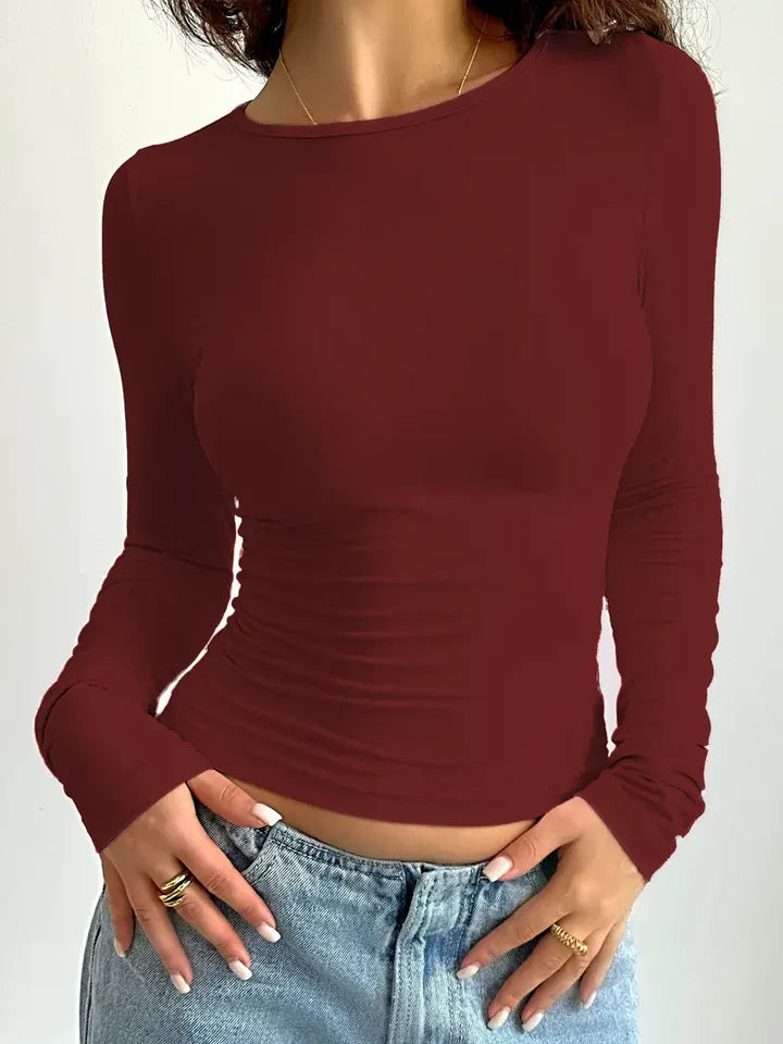 Liora – Bodycon Long Sleeve Top with Crew Neckline