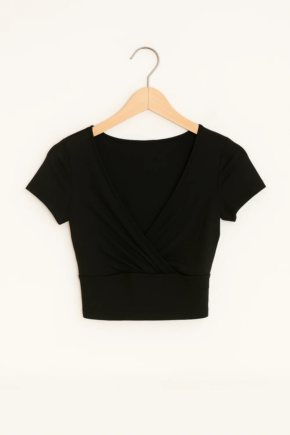 Maya – Wrap V-Neck Crop Top with Short Sleeves